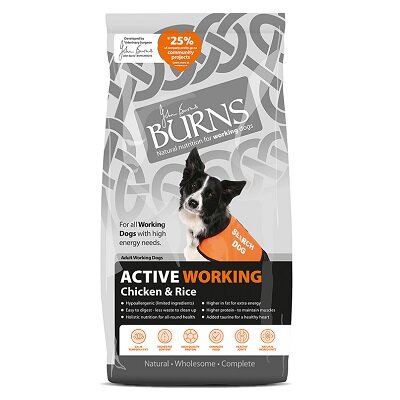 Burns active with chicken and rice Provides all the essential nutrients for a active dog .