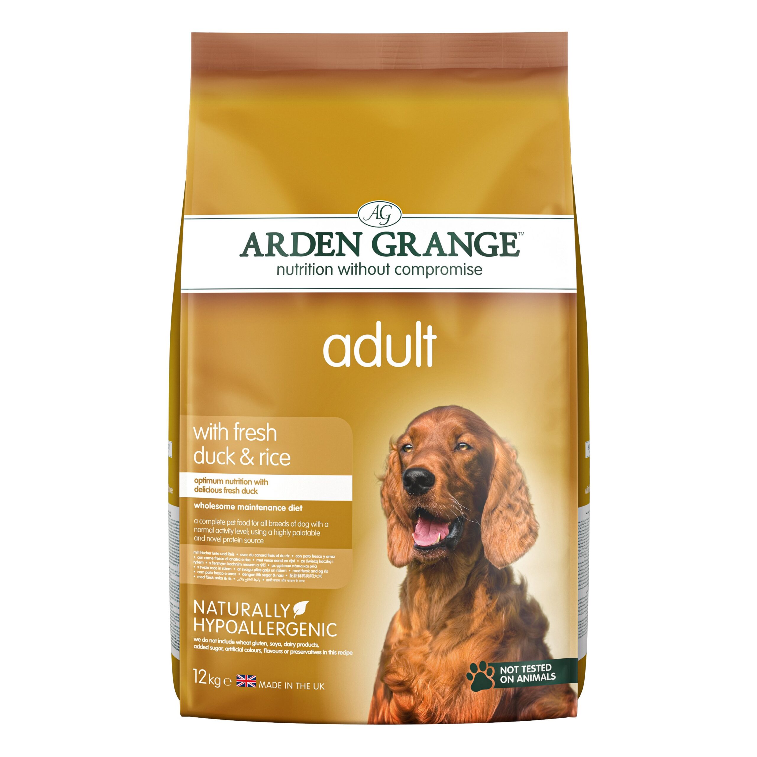 Arden Grange. Adult fresh Duck and Rice. Super Premium pet food for normally active dogs